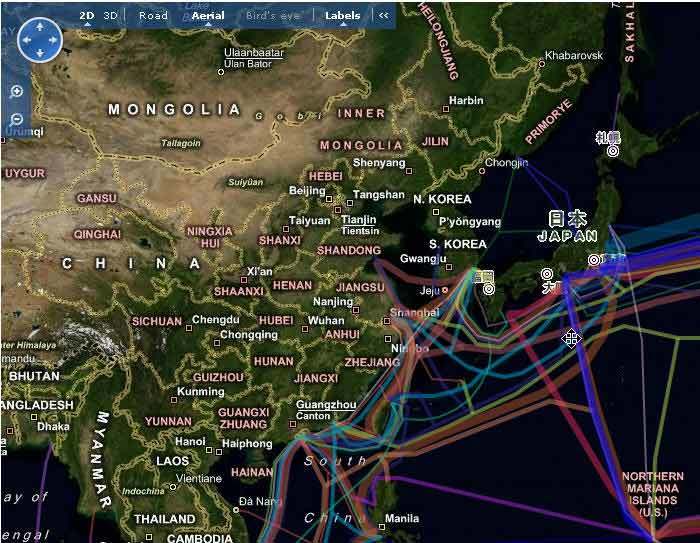 世界海底光缆之中国周边海底光缆地图