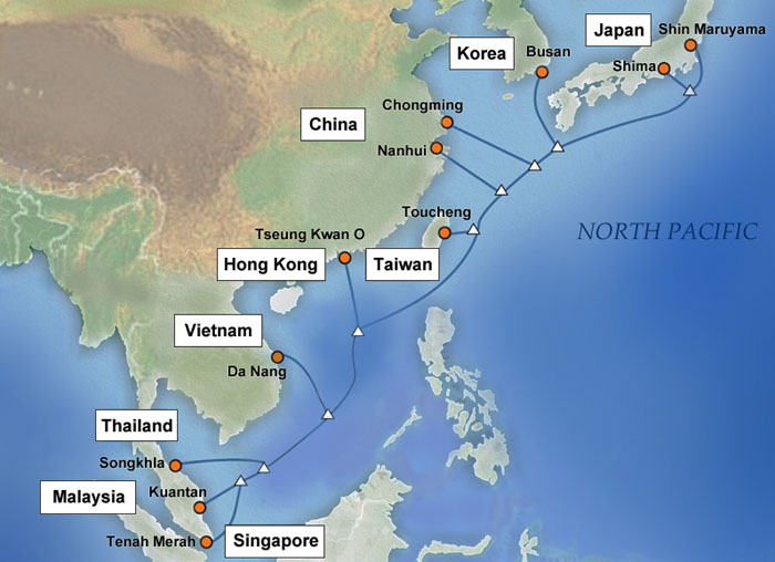 连接亚州东部九个国家的‘海底光缆’